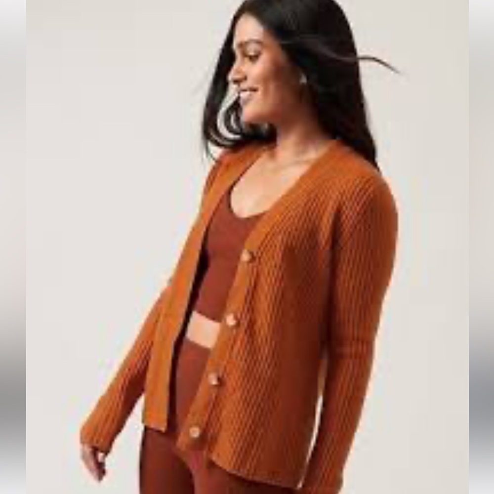 Athleta layovers burned orange sweater cardigan size small p